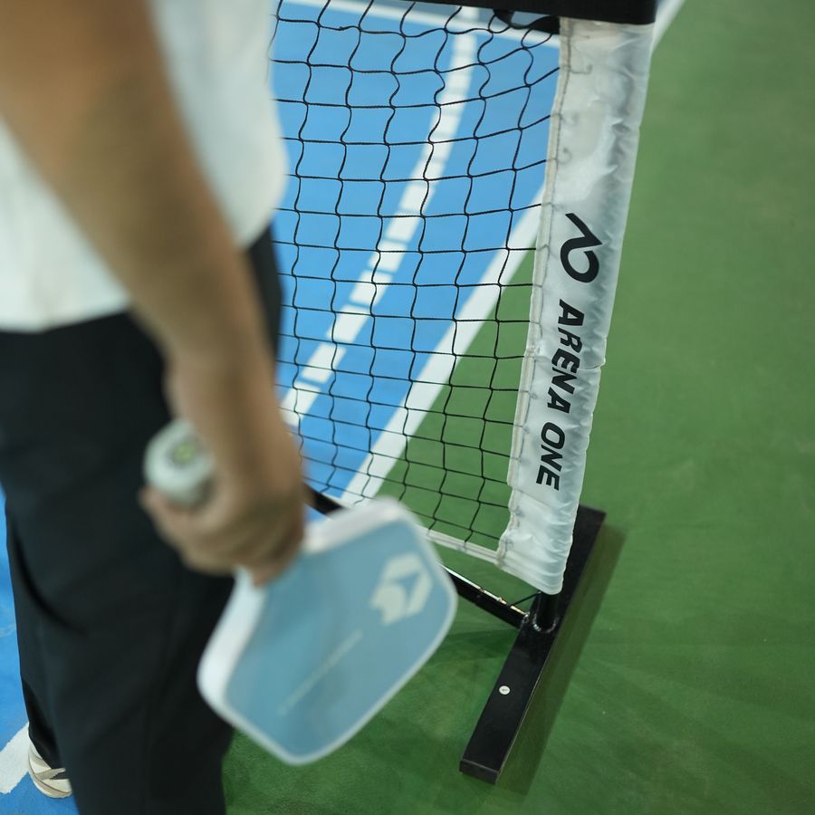 Arena One branded pickleball net post
