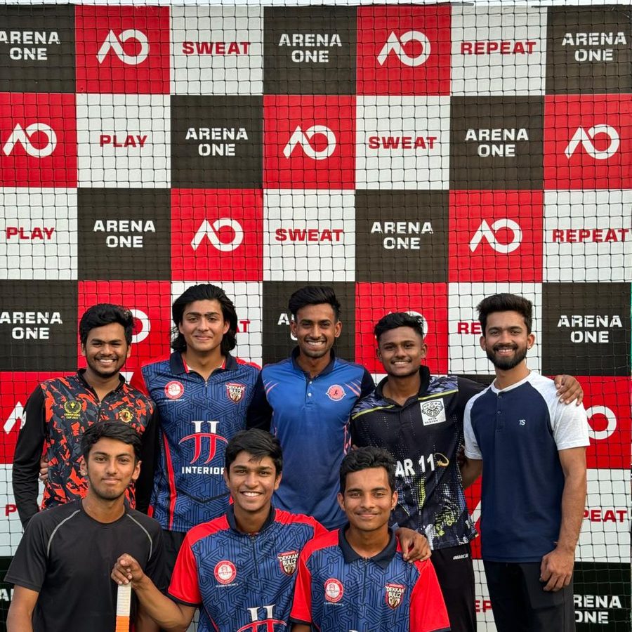 Cricket team photo at Arena One's box-cricket net