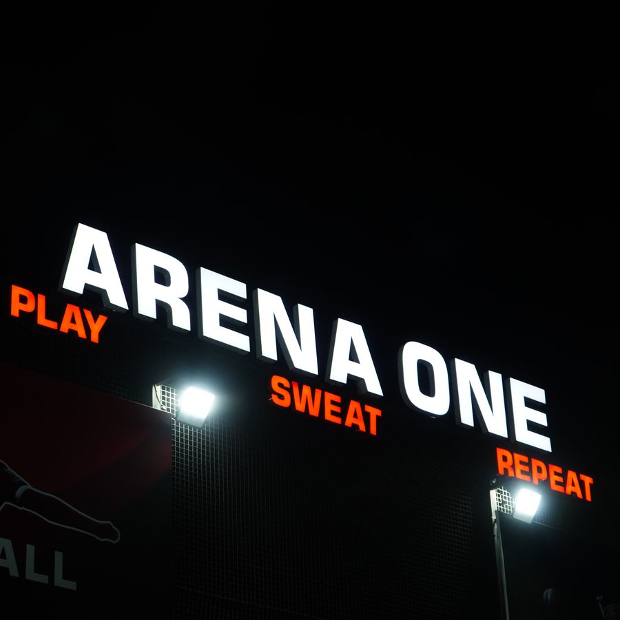 Arena One illuminated signage at night